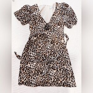 Wayf Leopard Print Dress with Ruffle Detail XS